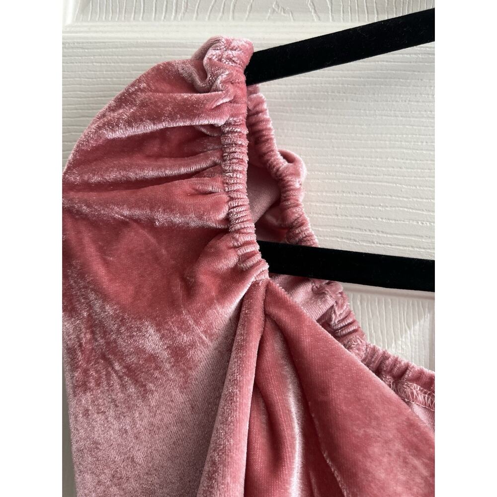 MINKPINK Ruched Pink Velvet Stretch Puff Sleeve Top Blouse - Picture 5 of 13